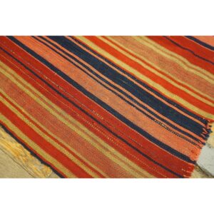 1950s Multi Stripe Geometric Flatweave Wool Vintage Turkish Kilim Square Rug - detail view 4