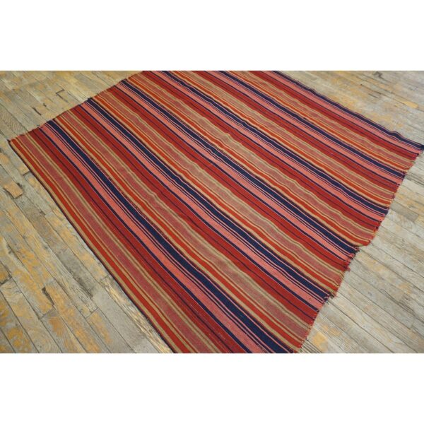 1950s multi stripe geometric flatweave wool vintage turkish kilim square rug 7 1950s multi stripe geometric flatweave wool vintage turkish kilim square rug - detail view 6