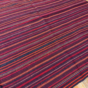 1950s Multicolor Ground Stripe Handwoven Wool Vintage Turkish Kilim Rug - detail view 1