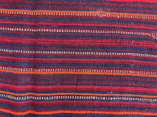 1950s multicolor ground stripe handwoven wool vintage turkish kilim rug 3 1950s multicolor ground stripe handwoven wool vintage turkish kilim rug - detail view 2