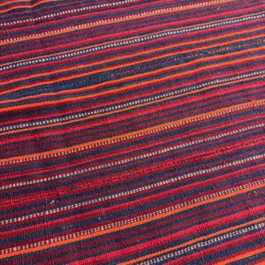 1950s Multicolor Ground Stripe Handwoven Wool Vintage Turkish Kilim Rug - detail view 4