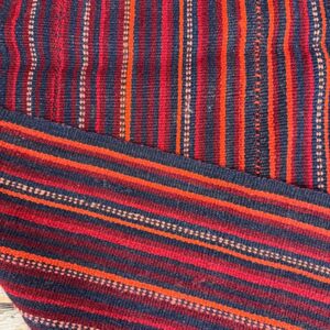 1950s Multicolor Ground Stripe Handwoven Wool Vintage Turkish Kilim Rug - detail view 5
