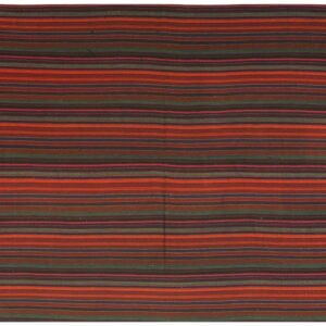 1950s Multicolor Ground Striped Vintage Flatweave Turkish Kilim Square Rug