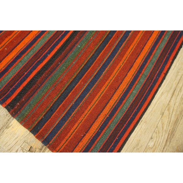 1950s multicolor ground striped vintage flatweave turkish kilim square rug 2 1950s multicolor ground striped vintage flatweave turkish kilim square rug - detail view 1