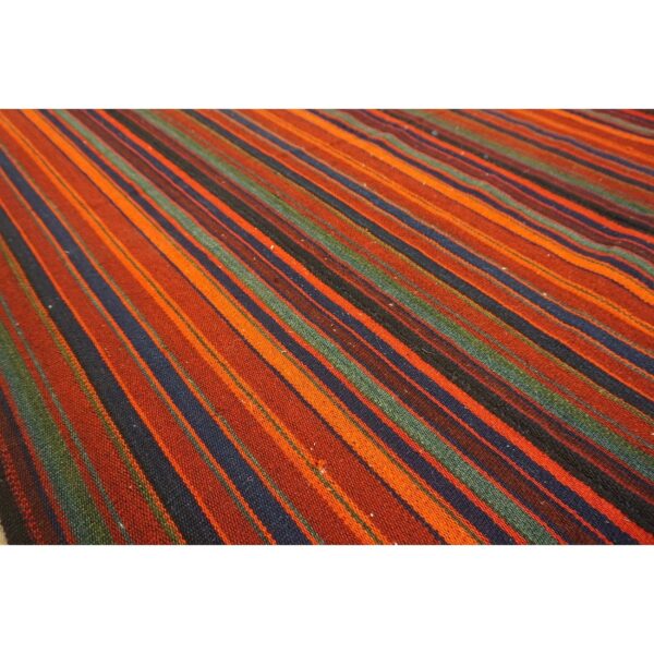 1950s multicolor ground striped vintage flatweave turkish kilim square rug 3 1950s multicolor ground striped vintage flatweave turkish kilim square rug - detail view 2
