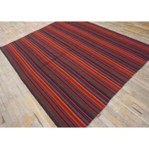 1950s Multicolor Ground Striped Vintage Flatweave Turkish Kilim Square Rug - detail view 3