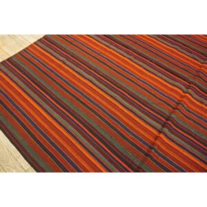 1950s Multicolor Ground Striped Vintage Flatweave Turkish Kilim Square Rug - detail view 4