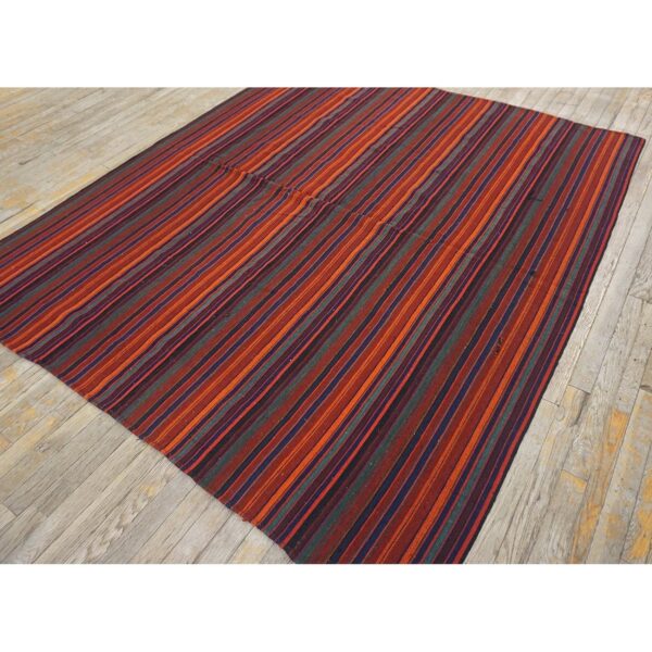 1950s multicolor ground striped vintage flatweave turkish kilim square rug 6 1950s multicolor ground striped vintage flatweave turkish kilim square rug - detail view 5