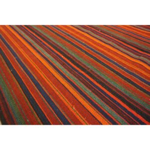 1950s Multicolor Ground Striped Vintage Flatweave Turkish Kilim Square Rug - detail view 7