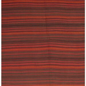 1950s Orange Rustic Stripe Vintage Turkish Decorative Flatweave Kilim Small Rug