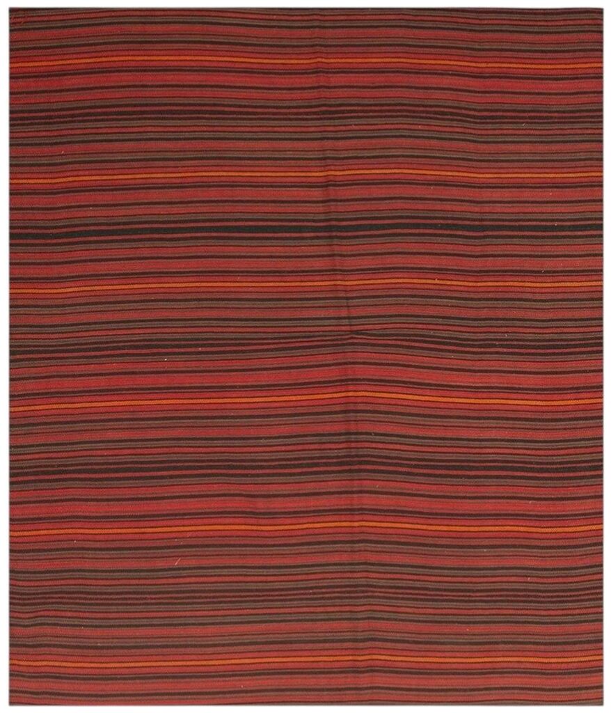 1950s Orange Rustic Stripe Vintage Turkish Decorative Flatweave Kilim Small Rug