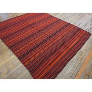 1950s Orange Rustic Stripe Vintage Turkish Decorative Flatweave Kilim Small Rug - detail view 5