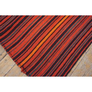 1950s Orange Rustic Stripe Vintage Turkish Decorative Flatweave Kilim Small Rug - detail view 6