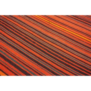 1950s Orange Rustic Stripe Vintage Turkish Decorative Flatweave Kilim Small Rug - detail view 7