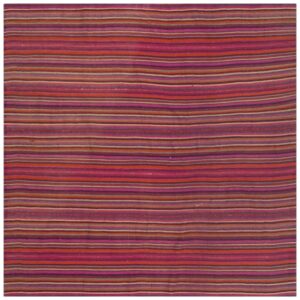 1950s Pink Stripe Vintage Flatweave Modern Turkish Decorative Kilim Square Rug