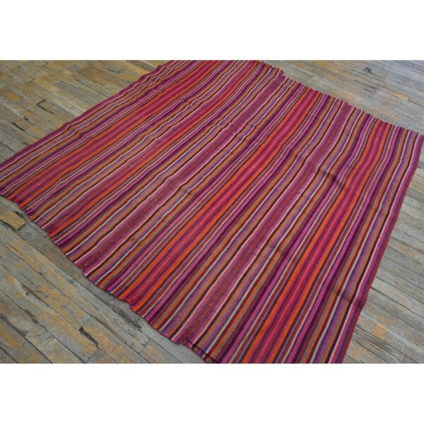 1950s pink stripe vintage flatweave modern turkish decorative kilim square rug 2 1950s pink stripe vintage flatweave modern turkish decorative kilim square rug - detail view 1