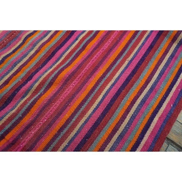 1950s pink stripe vintage flatweave modern turkish decorative kilim square rug 3 1950s pink stripe vintage flatweave modern turkish decorative kilim square rug - detail view 2