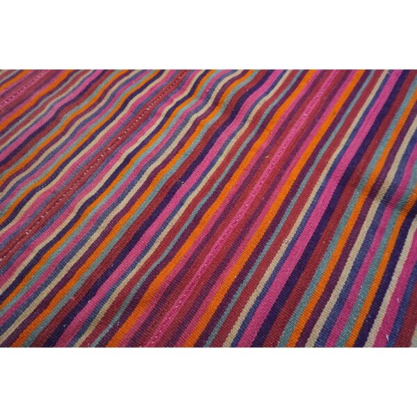 1950s pink stripe vintage flatweave modern turkish decorative kilim square rug 4 1950s pink stripe vintage flatweave modern turkish decorative kilim square rug - detail view 3