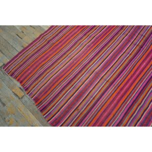 1950s Pink Stripe Vintage Flatweave Modern Turkish Decorative Kilim Square Rug - detail view 4