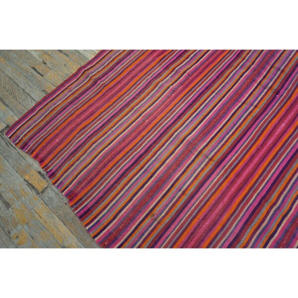 1950s pink stripe vintage flatweave modern turkish decorative kilim square rug 5 1950s pink stripe vintage flatweave modern turkish decorative kilim square rug - detail view 4