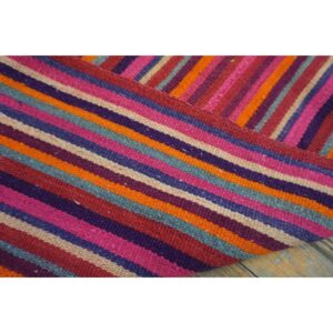 1950s Pink Stripe Vintage Flatweave Modern Turkish Decorative Kilim Square Rug - detail view 5
