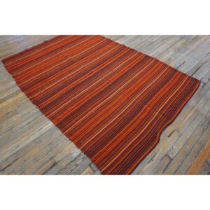 1950s Red Stripe Modern Vintage Mid Century Turkish Decorative Kilim Rug - detail view 3