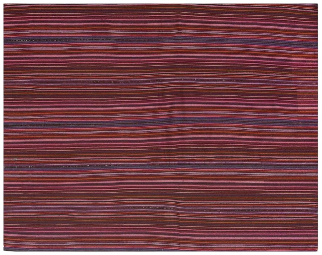 1950s Stripe Multicolor Modern Vintage Turkish Kilim Flatwoven Wool Rug