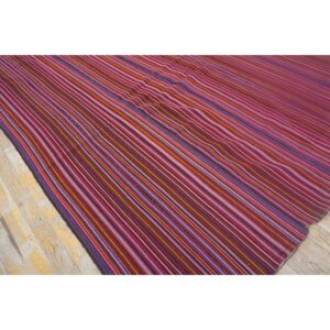1950s Stripe Multicolor Modern Vintage Turkish Kilim Flatwoven Wool Rug - detail view 1