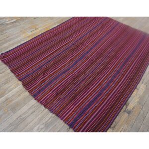 1950s Stripe Multicolor Modern Vintage Turkish Kilim Flatwoven Wool Rug - detail view 3