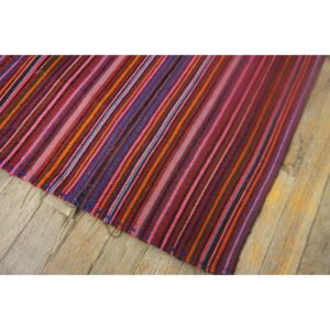 1950s Stripe Multicolor Modern Vintage Turkish Kilim Flatwoven Wool Rug - detail view 4