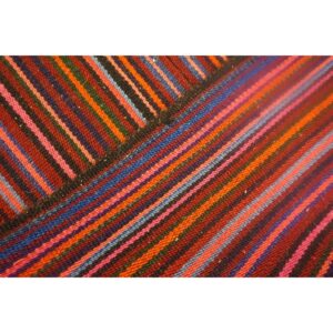 1950s Stripe Multicolor Modern Vintage Turkish Kilim Flatwoven Wool Rug - detail view 5