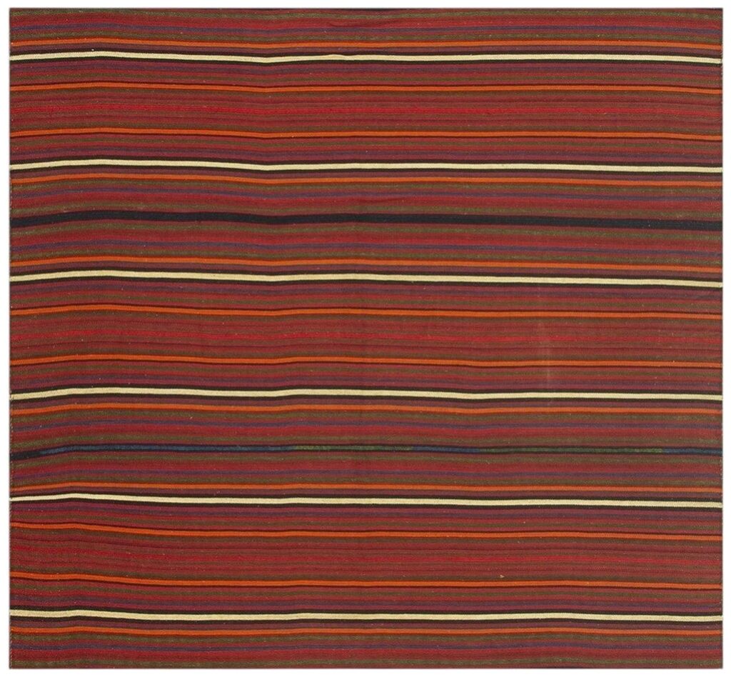 1950s Stripe Orange Modern Vintage Turkish Decorative Kilim Square Rug