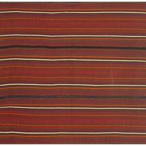 1950s Stripe Orange Modern Vintage Turkish Decorative Kilim Square Rug