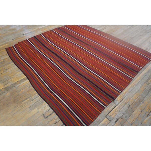 1950s stripe orange modern vintage turkish decorative kilim square rug 2 1950s stripe orange modern vintage turkish decorative kilim square rug - detail view 1