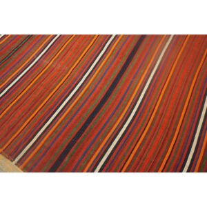 1950s Stripe Orange Modern Vintage Turkish Decorative Kilim Square Rug - detail view 2