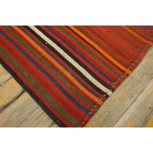 1950s Stripe Orange Modern Vintage Turkish Decorative Kilim Square Rug - detail view 4