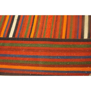 1950s Stripe Orange Modern Vintage Turkish Decorative Kilim Square Rug - detail view 5