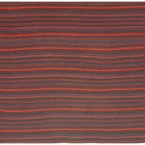 1950s Vintage Multi Dark Strioe Turkish Decorative Kilim Flatweave Square Rug
