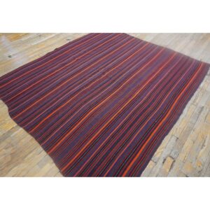 1950s Vintage Multi Dark Strioe Turkish Decorative Kilim Flatweave Square Rug - detail view 2
