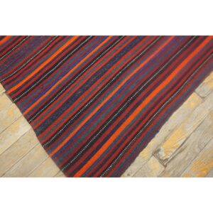 1950s Vintage Multi Dark Strioe Turkish Decorative Kilim Flatweave Square Rug - detail view 3