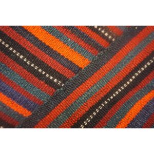 1950s Vintage Multi Dark Strioe Turkish Decorative Kilim Flatweave Square Rug - detail view 5