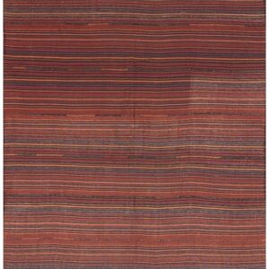 1950s Vintage Stripe Modern Flatwoven Multicolor Turkish Kilim Small Square Rug