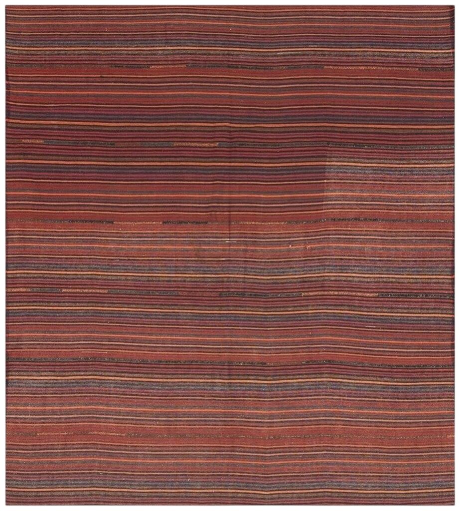 1950s Vintage Stripe Modern Flatwoven Multicolor Turkish Kilim Small Square Rug