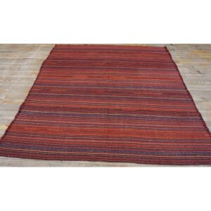 1950s Vintage Stripe Modern Flatwoven Multicolor Turkish Kilim Small Square Rug - detail view 1