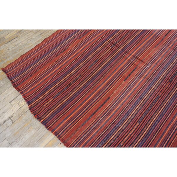 1950s vintage stripe modern flatwoven multicolor turkish kilim small square rug 3 1950s vintage stripe modern flatwoven multicolor turkish kilim small square rug - detail view 2
