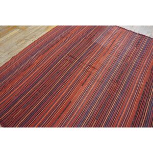 1950s Vintage Stripe Modern Flatwoven Multicolor Turkish Kilim Small Square Rug - detail view 3