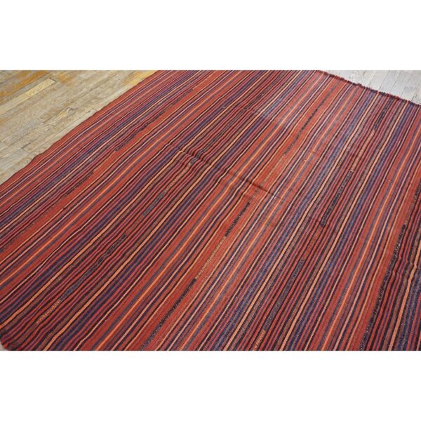 1950s vintage stripe modern flatwoven multicolor turkish kilim small square rug 4 1950s vintage stripe modern flatwoven multicolor turkish kilim small square rug - detail view 3