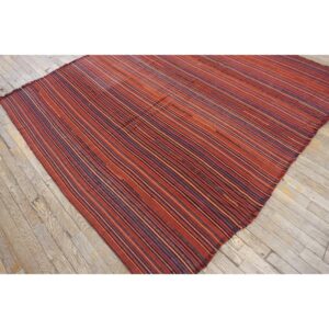 1950s Vintage Stripe Modern Flatwoven Multicolor Turkish Kilim Small Square Rug - detail view 4