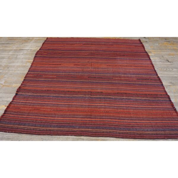 1950s vintage stripe modern flatwoven multicolor turkish kilim small square rug 7 1950s vintage stripe modern flatwoven multicolor turkish kilim small square rug - detail view 6