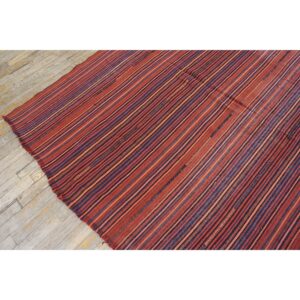 1950s Vintage Stripe Modern Flatwoven Multicolor Turkish Kilim Small Square Rug - detail view 7
